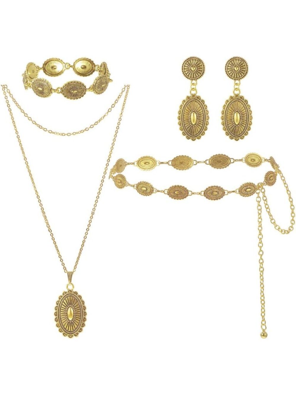 4-Piece Western Silver Jewelry Set for Women - Boho Chic Accessories